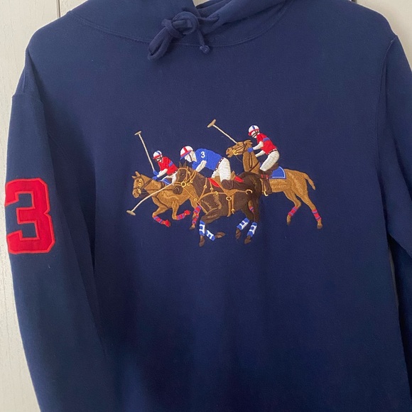 Polo Ralph Lauren Men's Triple-Pony Fleece Hoodie in Navy Blue - Picture 2 of 5